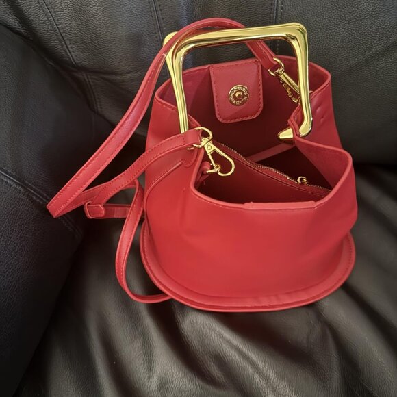 Neiman Marcus Lipstick Red Leather Top Handle Handbag - Picture 3 of 7